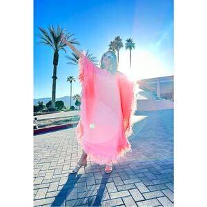 Trina Turk - Neena Caftan Dress - Bubblegum Pink - Faux Fur - XL (NWOT)